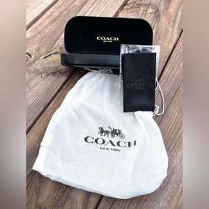 Coach Black Sunglass/eyeglass Case & Coach Dust Bag & Lens Cleaning Cloth